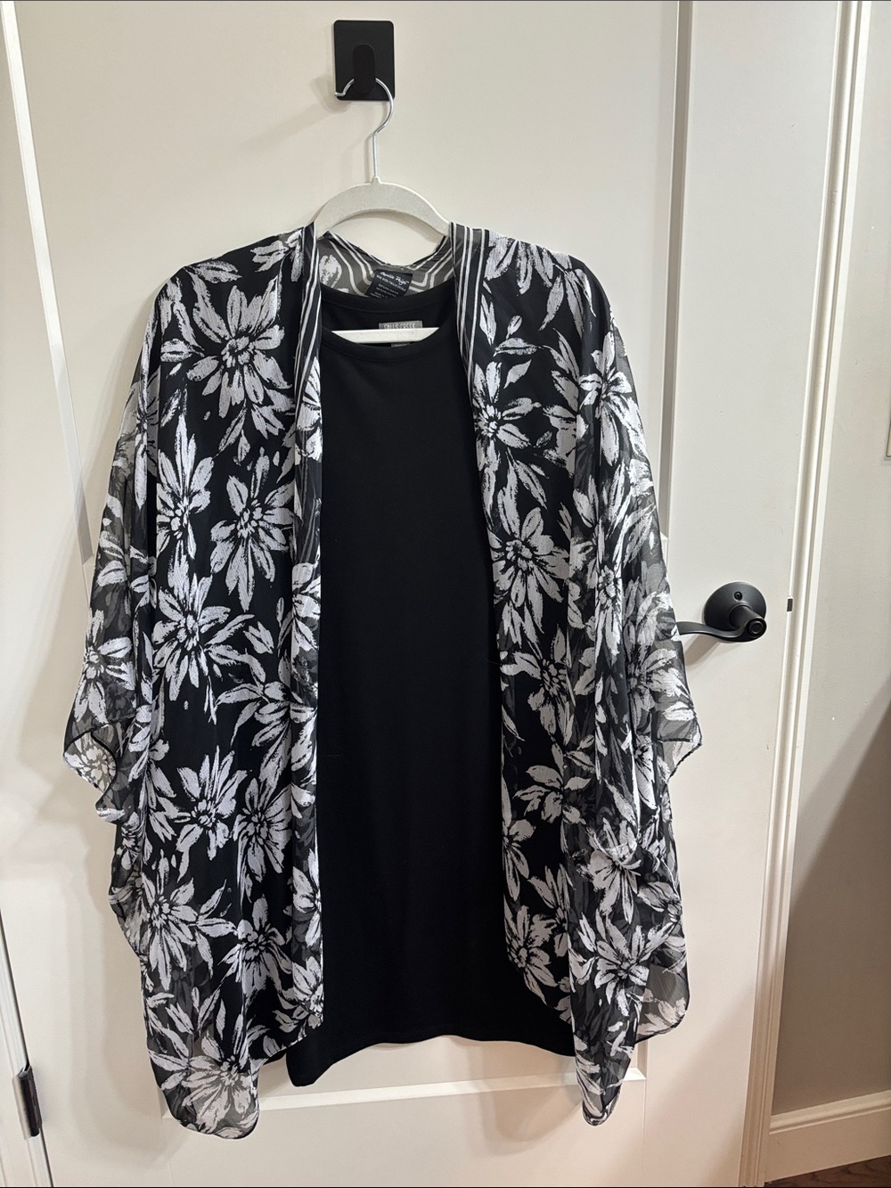 Falls Creek Black and White Floral Long Sleeve Overlay Dress